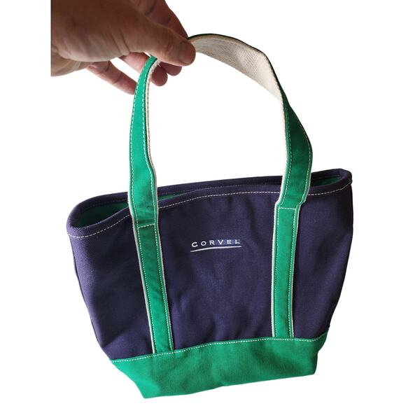 LANDS END Medium Blue Green Open Top Canvas Boat Beach Shopping Tote Bag 16x13 - Picture 1 of 9
